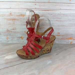 B.O.C. Dilani Wedge Sandals Red Leather/Floral platform wedge